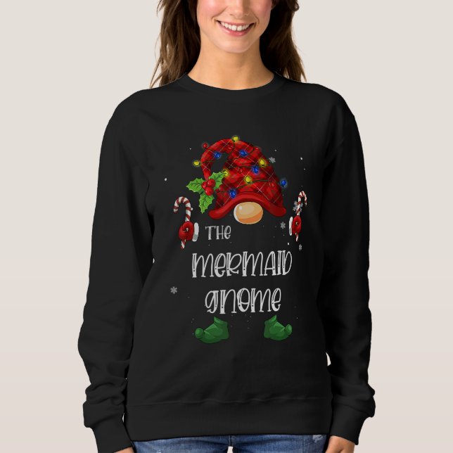 Sudadera The Mermaid Gnome Buffalo Plaid Christmas Tree Lig (Anverso)