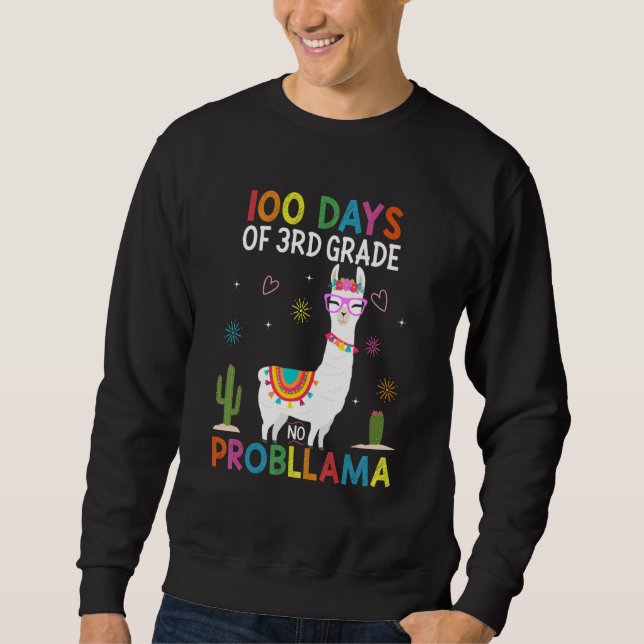 Sudadera Third 3rd Grade No Prob Llama Teacher 100th Day of (Anverso)