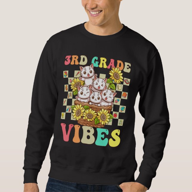 Sudadera Third Grade Vibes Cute Cat Back To School Retro 3r (Anverso)