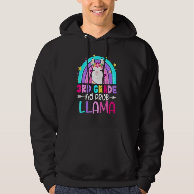 Sudadera Third Team 3rd Grade Teacher Rainbow No Prob Llama (Anverso)