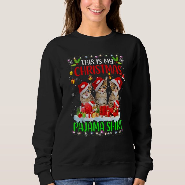 Sudadera This Is My Christmas Pajama   Cat Santa Hat Lights (Anverso)