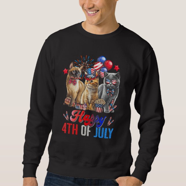 Sudadera Three Cats Happy 4th Of July Cat  Independence Day (Anverso)