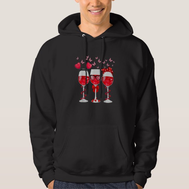 Sudadera Three Glasses Wine Heart Funny Couple Valentines D (Anverso)