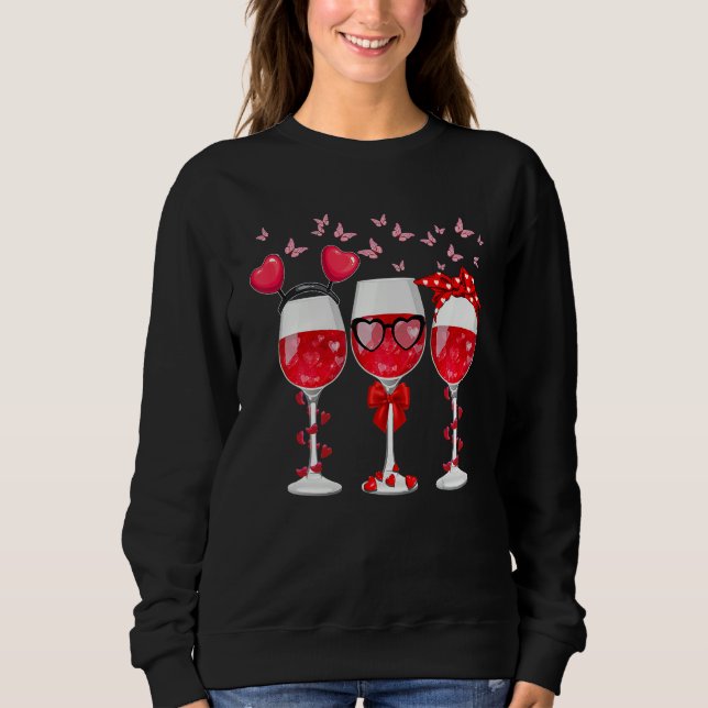 Sudadera Three Glasses Wine Heart Funny Couple Valentines D (Anverso)