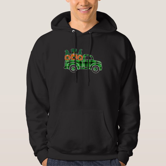 Sudadera Three Gnome Truck Buffalo Plaid Happy St Patrick's (Anverso)