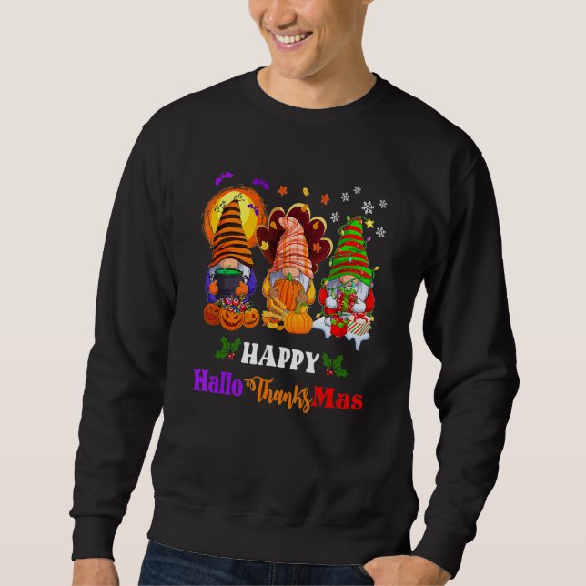 Sudadera Three Gnomes Halloween Merry Christmas Happy Hallo (Anverso)