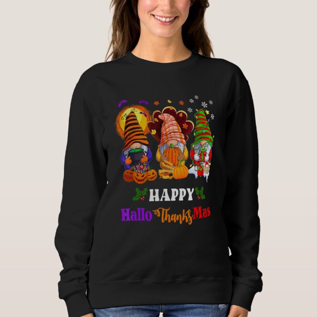Sudadera Three Gnomes Halloween Merry Christmas Happy Hallo (Anverso)