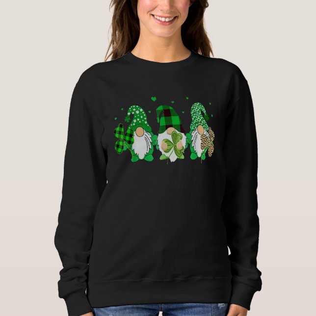 Sudadera Three Gnomes Holding Shamrock Leopard Plaid St Pat (Anverso)