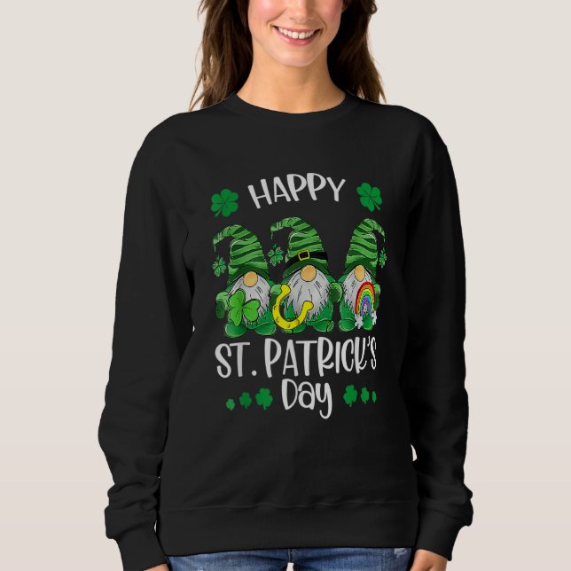 Sudadera Three Gnomes Shamrock Happy St Patrick's Day Go Lu (Anverso)