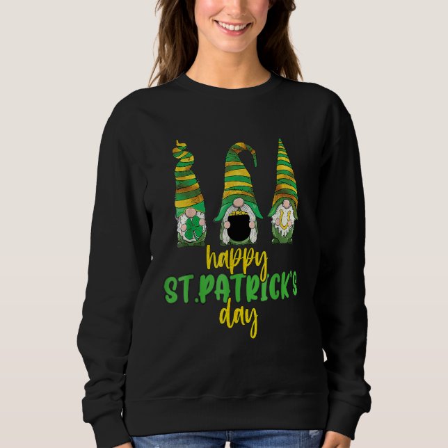 Sudadera Three Gnomes Shamrock Happy St Patrick's Day Go Lu (Anverso)
