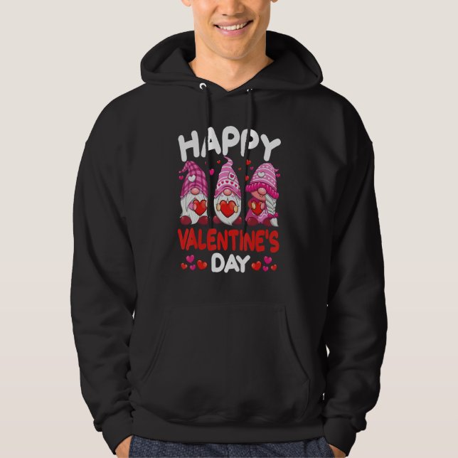 Sudadera Three Pink Gnomes Holding Heart Happy Valentine's  (Anverso)