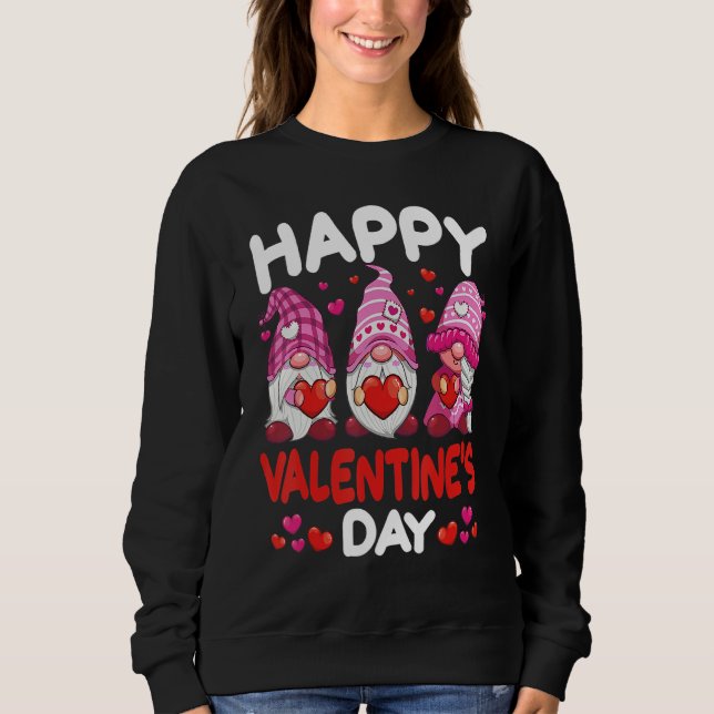 Sudadera Three Pink Gnomes Holding Heart Happy Valentine's  (Anverso)