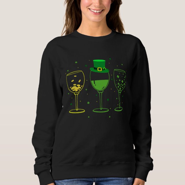 Sudadera Three Wine Glasses C Shamrock St Patrick's Day Iri (Anverso)