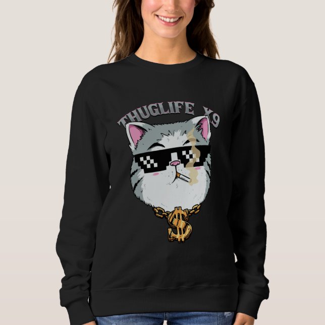 Sudadera Thuglife Cat with Sunglasses Neck Chain Gangster C (Anverso)
