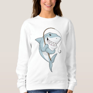 Sudadera Tiburón como pescador con caña de pescar