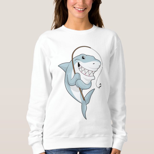 Sudadera Tiburón como pescador con caña de pescar (Anverso)