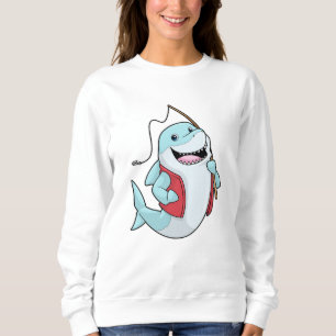Sudadera Tiburón en la pesca con barra de pesca