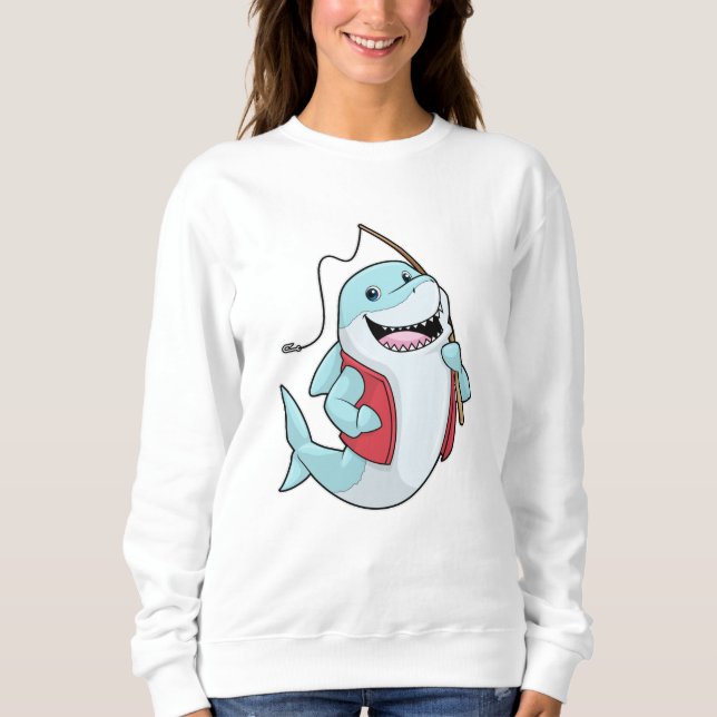 Sudadera Tiburón en la pesca con barra de pesca (Anverso)