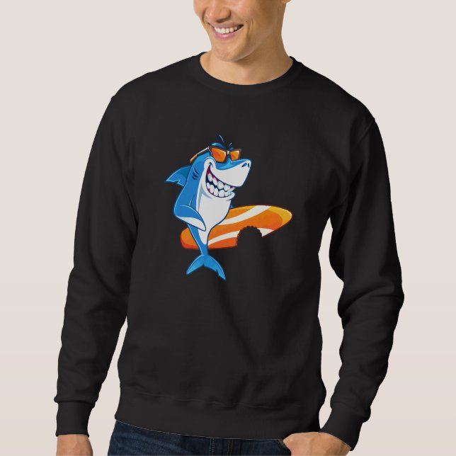 Sudadera Tiburón Genial Con Surfboard Surfeando   (Anverso)