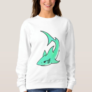Sudadera tiburón sonriente de dibujos animados azul verde m