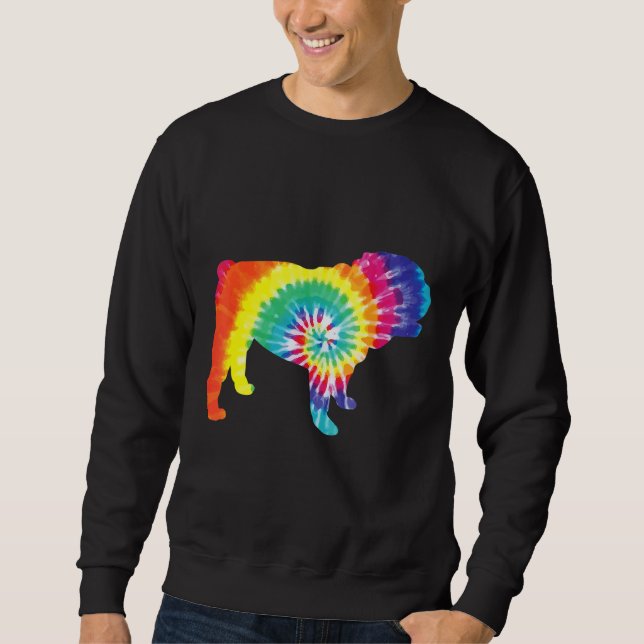 Sudadera Tie Dye Dog Hippie Bulldog inglés retro cachorro (Anverso)