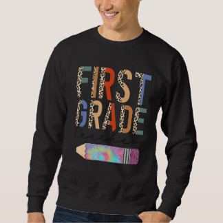 Sudadera Tie Dye First Grade Teacher Leopard Pencil Back To