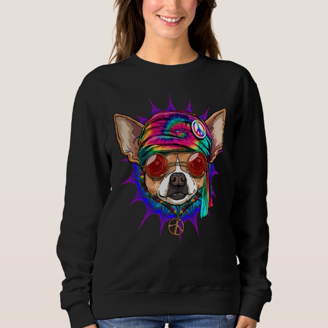 Sudadera Tie Dye Hippie Chihuahua Hippiness Peace Love Dog (Anverso)