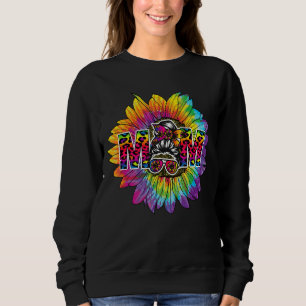 Sudadera Tie Dye Leopard Messy Bun Mom Sunflower Cute Mothe
