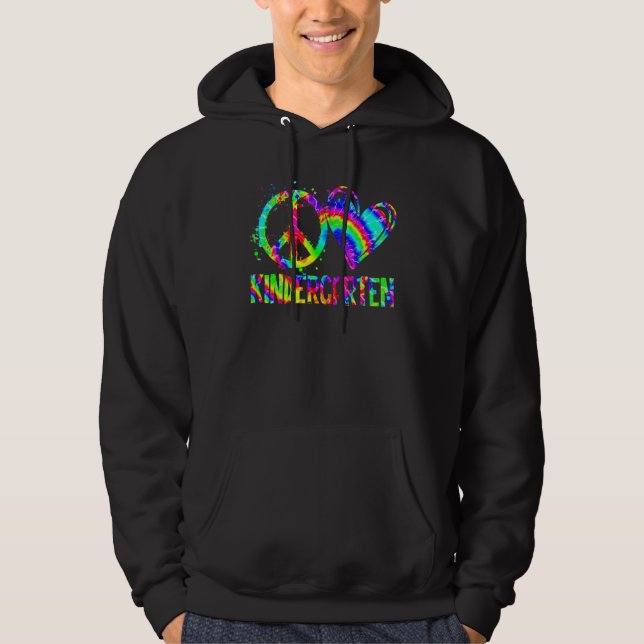 Sudadera Tie Dye Peace Love Kindergarten Profesora De Vuelt (Anverso)