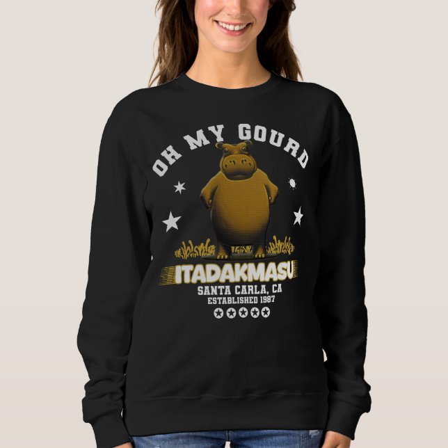 Sudadera Tiempo de comer hipopótamo marrón diciendo Itadakm (Anverso)