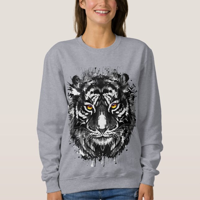 Sudadera Tiger Sweatshirt | Dibujo de tigre blanco y negro (Anverso)