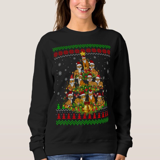 Sudadera Tiger  Xmas Lights Ugly Tiger Christmas Tree 1 (Anverso)