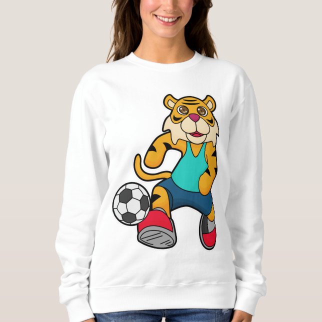 Sudadera Tigre como jugador de fútbol con balón de fútbol (Anverso)
