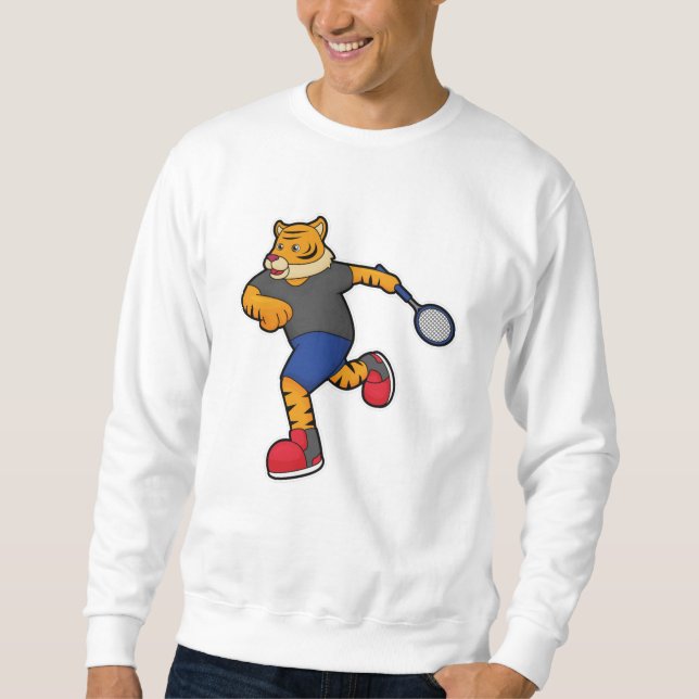 Sudadera Tigre como jugador de tenis con raqueta de tenis (Anverso)