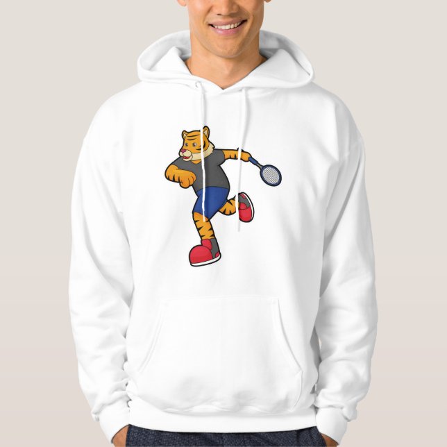 Sudadera Tigre como jugador de tenis con raqueta de tenis (Anverso)