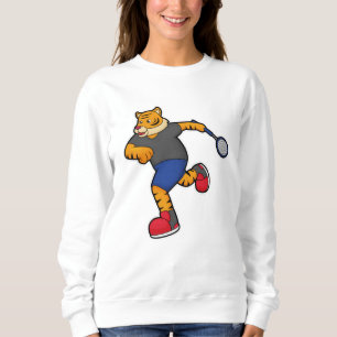 Sudadera Tigre como jugador de tenis con raqueta de tenis