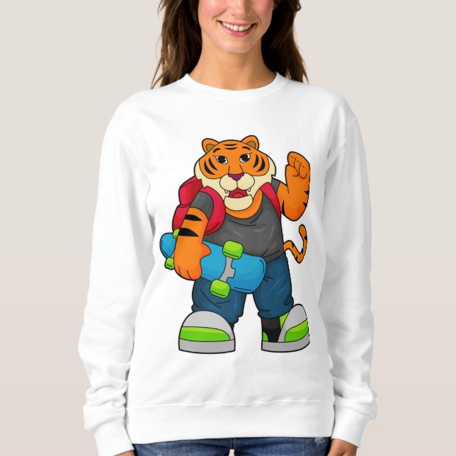 Sudadera Tigre como patinador con patineta (Anverso)