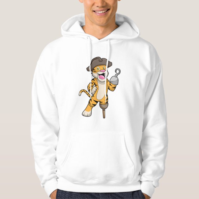 Sudadera Tigre como pirata con pierna de madera y mano enga (Anverso)
