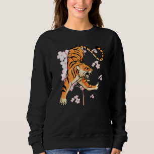 Sudadera Tigre de gato salvaje de flor de Sakura 1