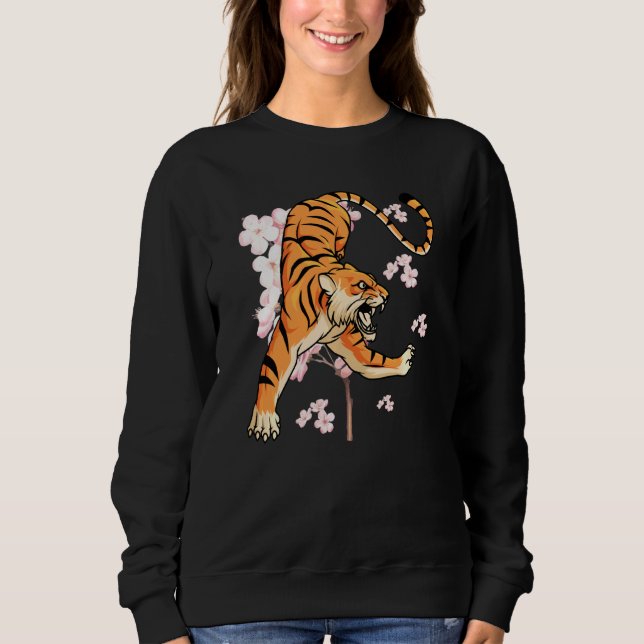 Sudadera Tigre de gato salvaje de flor de Sakura 1 (Anverso)