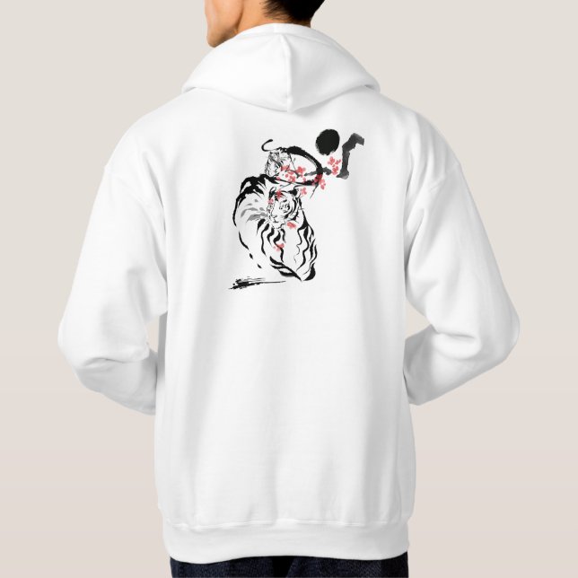 Sudadera Tigre Sumi-e y flores de cerezo rojas (Reverso)