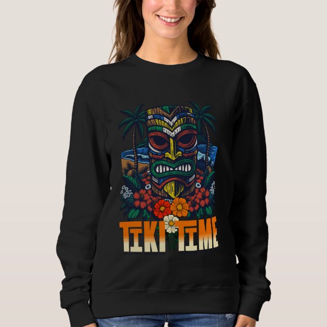 Sudadera Tiki Time Aloha Hula Tiki Máscara Luau Vacaciones  (Anverso)