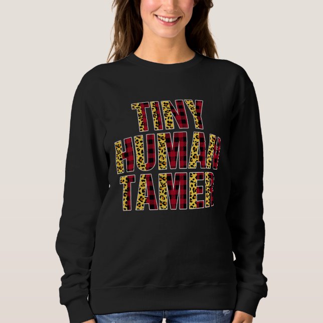 Sudadera Tiny Human Tamer Half Leopard Plaid  Mom Mother's  (Anverso)