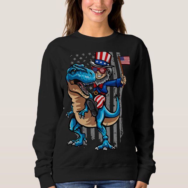 Sudadera Tío Sam Rex Dinosaur América 4 De Julio Ee.Uu. (Anverso)