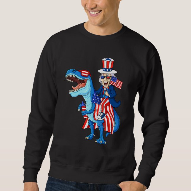 Sudadera Tío Sam Riding T Rex 4 De Julio Niños Chicas (Anverso)
