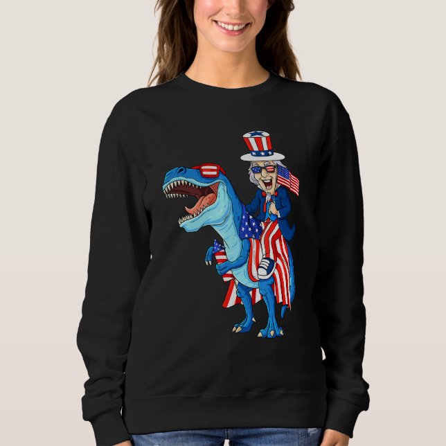 Sudadera Tío Sam Riding T Rex 4 De Julio Niños Chicas (Anverso)