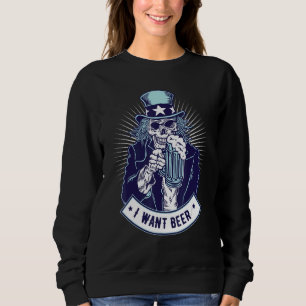 Sudadera Tío Sam Skull Quiero Cerveza Que Beba