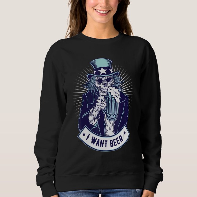 Sudadera Tío Sam Skull Quiero Cerveza Que Beba (Anverso)