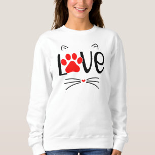 Sudadera Tipografía de amor al gato lindo con pata roja