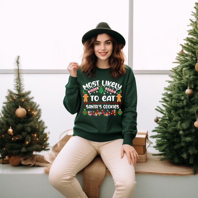SUDADERA TIPOGRAFÍA DE INVIERNO NAVIDADES SARCÁSTICOS DE DI (MOST LIKELY TO EAT SANTA'S COOKIES FUNNY CHRISTMAS SWEATER)